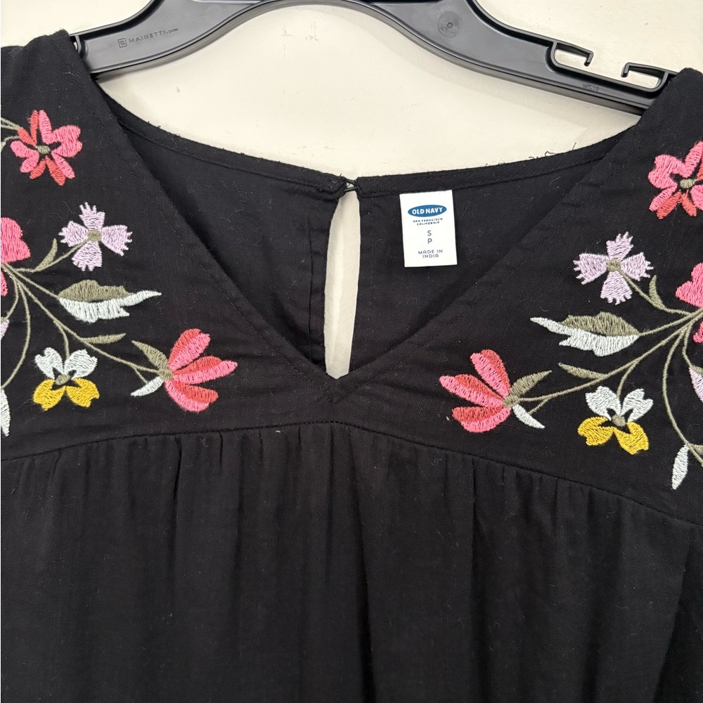 Black Top with Floral Embroidery
